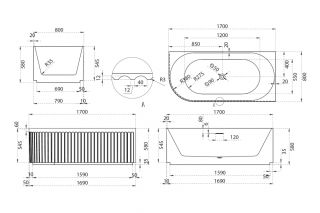 Акриловая ванна ABBER AB9412-1.7 R правая 170x80см белый