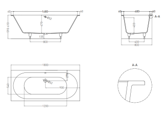 Ванна из искусственного камня Salini Ornella Axis S-Sense 103411G 180x80см белый глянцевый