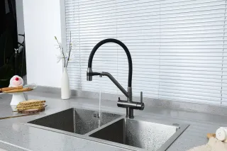 Смесители для кухни Gappo G4398-89 под фильтр с гибким изливом оружейная сталь