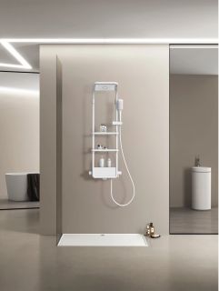 Душевая стойка AQUAme AQM8003W с термостатом белый матовый