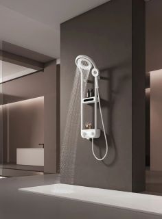 Душевая стойка AQUAme AQM8004W с термостатом белый матовый