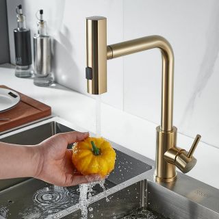 Смеситель для кухни Shevanik S263G с мультифункциональным изливом золотой сатин