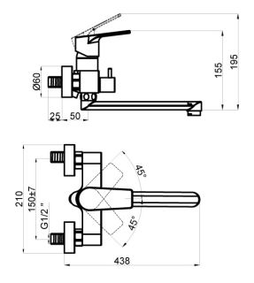 Смеситель AZARIO TREYA AZ-15681721 для ванны с длинным изливом