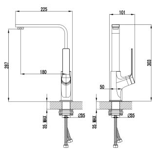 Смеситель для кухонной мойки Azario VISE AZ-VQQ568330PA керамический картридж