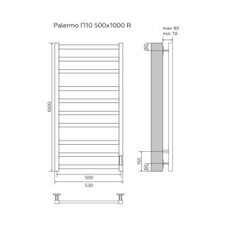 Полотенцесушитель электрический AZARIO PALERMO AZ83850W 500/1000 квадрат, 10 секций, тен справа, белый