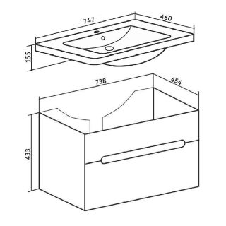 Тумба под раковину Runo подвесная 1 ящик (под умывальник Omega 75) Парма 75 (00000001140)