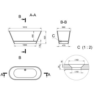 Ванна отдельностоящая Holbi Selena 161x68см бетон 2.01.006.44.4