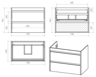 Подвесная тумба под раковину Brevita Balaton BAL-06075-03-012Я 75см белый/бежевый