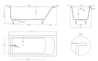 Ванна из искусственного камня Salini Cascata S-Sense 104113GRF 170x75см RAL полностью