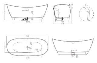 Ванна из искусственного камня Salini Noemi S-Stone 101811SMRF 185x81см RAL полностью