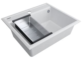 Комплект Paulmark: мойка Stepia 60 и коландер Advance PM115951-WH+A375-BS белый/брашированная нержавеющая сталь