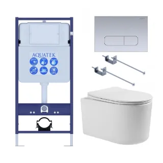 Комплект SET AQUATEK МИЯ-014 4в1 унитаз с инсталляцией кнопкой и сиденьем микролифт