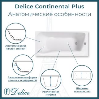 Ванна чугунная Delice Continental PLUS DLR230633R-AS с отверстиями под ручки и антискользящим покрытием 150х70 см