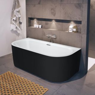 Акриловая ванна Riho Desire Back2Wall Velvet Sparkle System LED Fall B089014220 180x84см с аэромассажем и подсветкой заполнение через перелив чёрный матовый/белый матовый