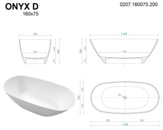 Ванна из искусственного камня Whitecross Onyx D 0207.160075.200 160x75см белый матовый
