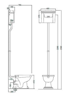Механизм слива Kerasan 757390 для высокого сливного бачка хром
