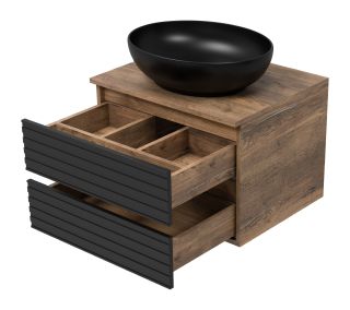 Подвесная тумба под раковину Brevita Dakota DAK-09060-19/02-2Я 60см дуб Галифакс олово/чёрный