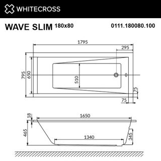 Гидромассажная ванна WHITECROSS Wave Slim 0111.180080.100.NANO.GL 180x80 см Nano золото
