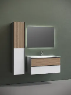 Подвесная тумба под раковину Sancos Delta DL100W 100см дуб светлый/белый