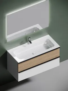 Подвесная тумба под раковину Sancos Delta DL100W 100см дуб светлый/белый