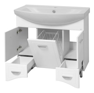 Напольная тумба под раковину Misty Дрея 85см с бельевой корзиной белый