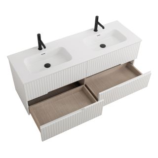 База под раковину Cezares подвесная с четырьмя выкатными ящиками для раковины с двумя чашами, Bianco Lucido, 1400x450x500, DUET-N-1400-4C-SO-2-BL