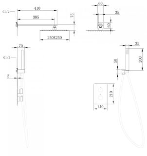 Душевая система ABBER Weiss Insel с термостатом чёрный матовый AF8051B