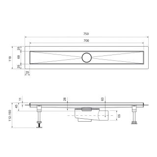 Душевой лоток Timo Drain System DS230107/01 70см с вставкой lines сатин
