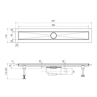 Душевой лоток Timo Drain System DS230109/17 90см с вставкой lines золото матовое