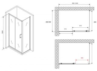 Душевой уголок ABBER Schwarzer Diamant AG301005-S505 100x50см хром