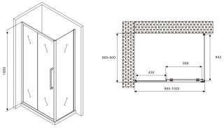 Душевой уголок ABBER Schwarzer Diamant AG30100MH-S90M 100x90см хром