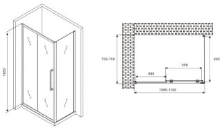 Душевой уголок ABBER Schwarzer Diamant AG30110H-S75 110x75см хром