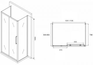 Душевой уголок ABBER Schwarzer Diamant AG30110MH-S85M-S85M 110x85см хром