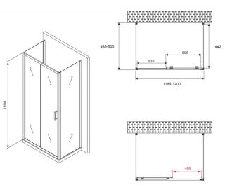 Душевой уголок ABBER Schwarzer Diamant AG30120B-S50B-S50B 120x50см чёрный
