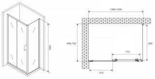 Душевой уголок ABBER Schwarzer Diamant AG301405-S705 140x70см хром