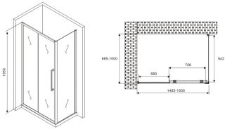 Душевой уголок ABBER Schwarzer Diamant AG30150MH-S100M 150x100см хром