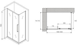 Душевой уголок ABBER Schwarzer Diamant AG30160BH-S75B 160x75см чёрный