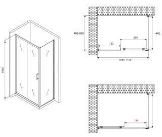 Душевой уголок ABBER Schwarzer Diamant AG30170B-S50B 170x50см чёрный