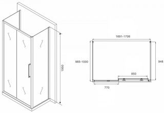 Душевой уголок ABBER Schwarzer Diamant AG30170MH-S100M-S100M 170x100см хром