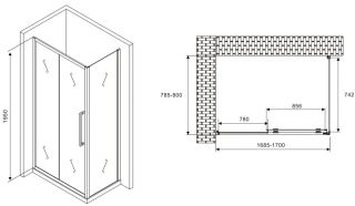 Душевой уголок ABBER Schwarzer Diamant AG30170MH-S80M 170x80см хром
