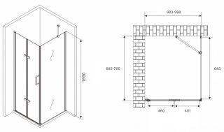 Душевой уголок ABBER Zart AG08100P-S71 100x70см хром