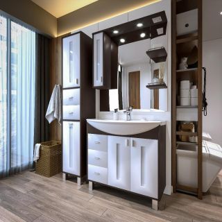 Тумба под раковину Бриклаер Бали 4627125411175 85 см венге/белый