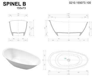 Ванна из искусственного камня Whitecross Spinel B 0210.155073.100 155x73см белый глянец