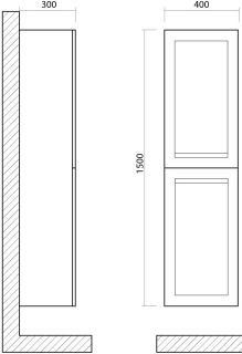 Шкаф подвесной Art&Max Platino 40x150см серый матовый AM-Platino-1500-2A-SO-GM