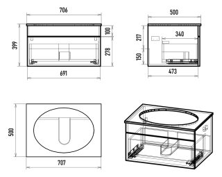 Подвесная тумба под раковину Brevita Enfida ENF-06070-0241Я 70см чёрный
