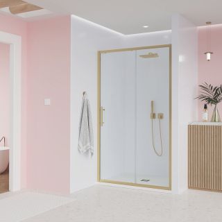 Душевая дверь Veconi Evo 100 G, 1700x1950, золото брашинг, стекло прозрачное