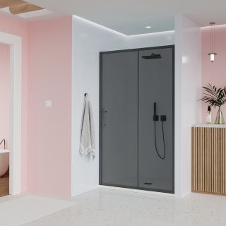 Душевая дверь Veconi Evo 100 B, 1100x1950, черный матовый, стекло тонированное матовое