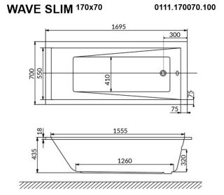 Гидромассажная ванна Whitecross Wave Slim 0111.170070.100.SOFT.GL 170x70см Soft золото