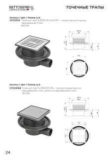 Душевой трап Трап Bettoserb 13702556B 15x15 SUPERIOR 2IN1 MULTISIPHON - горизонтальный выпуск