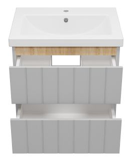 Подвесная тумба под раковину Misty Грэй 60см серый металлик/дуб Сонома